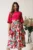 Rochie DY Fashion midi fucsia in clos cu fusta din voal cu imprimeu