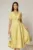 Rochie DY Fashion midi galbena cu guler ascutit si maneci scurte cu nasturi