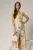 Rochie DY Fashion midi galbena cu imprimeuri din in cu nasturi pe bust fara maneci