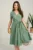 Rochie DY Fashion midi kaki din material fluid in clos cu nasturi si cordon in talie
