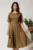 Rochie DY Fashion midi kaki din voal in clos cu fir lurex si accesoriu la decolteu