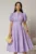 Rochie DY Fashion midi lila din poplin cu guler ascutit si maneci scurte bufante
