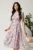 Rochie DY Fashion midi lila in clos din triplu voal cu imprimeu floral si curea in talie