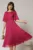 Rochie DY Fashion midi magenta din voal in clos cu fir lurex si accesoriu la decolteu