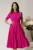 Rochie DY Fashion midi magenta in clos din triplu voal cu nasturi la bust si curea in talie