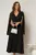 Rochie DY Fashion midi neagra cu maneci lungi crapate si aplicatii in talie