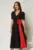 Rochie DY Fashion midi neagra de ocazie cu floare rosie in talie