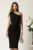 Rochie DY Fashion midi neagra din stofa cu croi conic si funda pe un umar