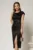 Rochie DY Fashion midi neagra din viscoza conica cu aspect sidefat si accesoriu in talie