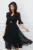 Rochie DY Fashion midi neagra din voal in clos cu pene la maneci si accesoriu in talie