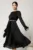 Rochie DY Fashion midi neagra din voal satinat in clos cu perle in talie