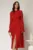 Rochie DY Fashion midi rosu inchis din tulle fin in clos cu crapatura pe picior