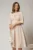 Rochie DY Fashion midi roz cu maneci evazate si funde pe bust
