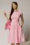 Rochie DY Fashion midi roz din poplin in clos cu volane la umeri