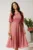 Rochie DY Fashion midi roz din voal in clos cu fir lurex si accesoriu la decolteu