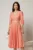 Rochie DY Fashion midi roz somon cu banda decorativa pe talie si mansete