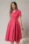 Rochie DY Fashion midi roz zmeura cu decolteu petrecut si curea in talie