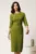 Rochie DY Fashion midi verde crud din stofa conica cu pliuri pe bust si curea in talie