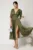 Rochie DY Fashion midi verde din voal in clos cu aspect sidefat si maneci sparte