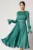 Rochie DY Fashion midi verde din voal satinat in clos cu perle in talie