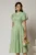 Rochie DY Fashion midi verde fistic din poplin cu guler ascutit si maneci scurte bufante