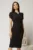 Rochie DY Fashion neagra conica cu maneci scurte lalea si accesoriu la decolteu