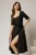 Rochie DY Fashion neagra cu decolteu inima si detaliu floral in talie