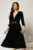 Rochie DY Fashion neagra din catifea cu decolteu adanc si cordon cu aplicatii