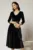 Rochie DY Fashion neagra din catifea cu decolteu in V si talia cu perle
