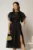 Rochie DY Fashion neagra din voal creponat si insertii de dantela la bust