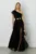 Rochie DY Fashion neagra lunga din tull cu buline catifelate si curea in talie
