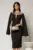 Rochie DY Fashion neagra midi cu manecile lungi crapate si aplicatii la bust