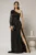 Rochie DY Fashion neagra pe un umar cu detaliu floral amplu din voal peliculizat