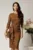 Rochie DY Fashion office din jerse maro cu volan pe fusta
