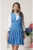 Rochie DY Fashion office din stofa bleu cu maneci din voal si funda pe bust