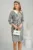 Rochie DY Fashion office din stofa gri cu carouri bleu si guler alb