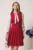 Rochie DY Fashion office din stofa magenta cu maneci din voal si funda pe bust