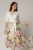 Rochie DY Fashion office din stofa si voal ivoar cu imprimeu pe fusta
