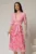 Rochie DY Fashion office din stofa si voal roz cu imprimeu pe fusta