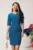 Rochie DY Fashion office din stofa turcoaz cu decupaj si pliuri la bust