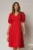 Rochie DY Fashion rosie in clini cu guler ascutit si maneci scurte bufante