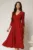 Rochie DY Fashion rosu inchis clos cu decolteu V si curea in talie