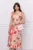 Rochie DY Fashion roz cu imprimeuri florale corai si volane la umeri