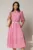 Rochie DY Fashion roz din bumbac cu insertii perforate si curea in talie