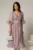 Rochie DY Fashion roz din voal creponat cu volanase si decolteu in V