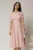 Rochie DY Fashion roz midi cu pliuri pe fusta si design cu detaliu la bust