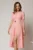 Rochie DY Fashion roz somon midi cu detaliu talie si decupaj la decolteu