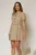 Rochie DY Fashion scurta bej cu nasturi decorativi la bust si pliuri pe fusta