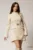 Rochie DY Fashion scurta bej deschis din stofa cu clapete tip buzunare si curea in talie