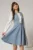 Rochie DY Fashion scurta bleu cu maneci lungi din poplin si volanase